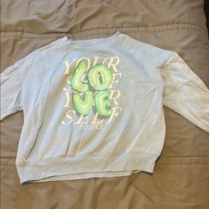 Justice Light Blue Sweater with Green and Yellow Accents